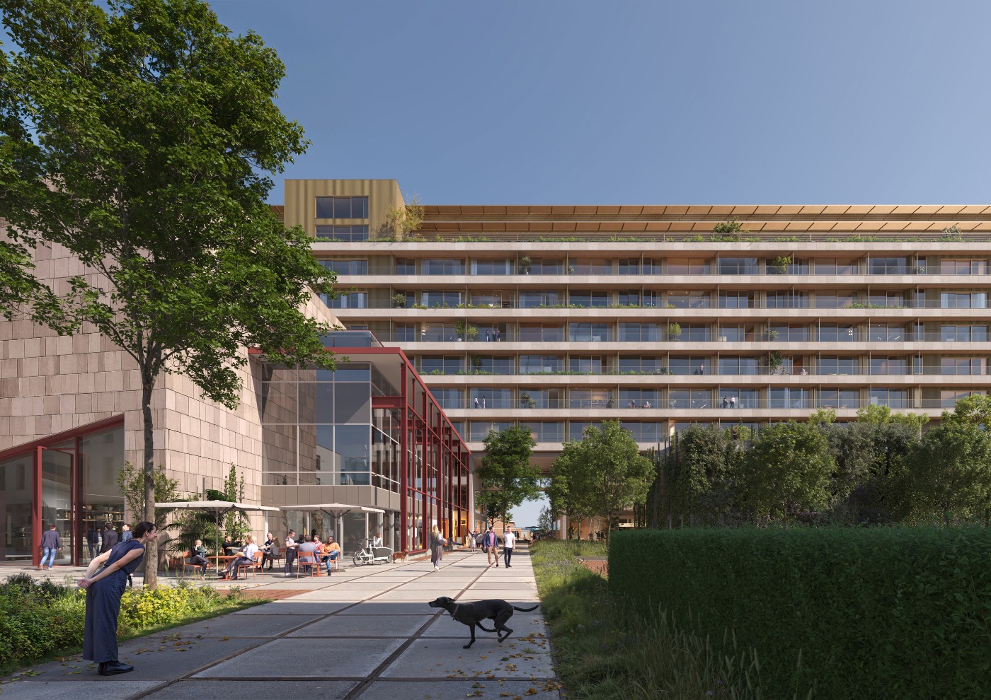 Het nieuw Lab met poort om lengte van het gebouw te doorbreken